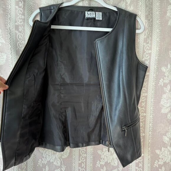 MB Designs Women's Black Faux Leather Vest - Picture 2 of 6